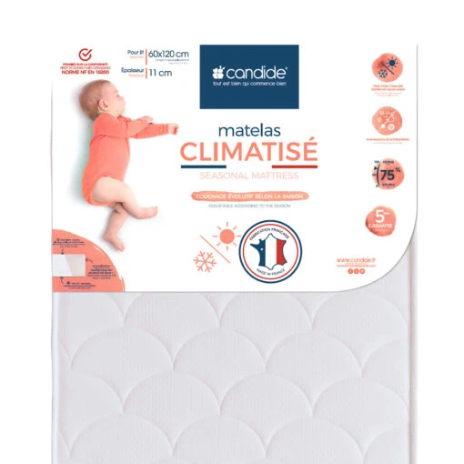 Candide Matelas Bébé Face été/hiver CLIMATISE -Magasin De Literie climatise fond blanc 2