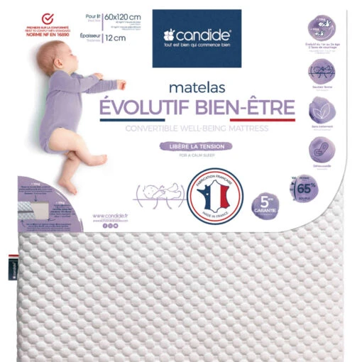 Candide Matelas Bébé Déhoussable EVOLUTIF BIEN-ÊTRE -Magasin De Literie evobe fond blanc 4