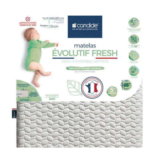 Candide Matelas Bébé Déhoussable EVOLUTIF FRESH -Magasin De Literie evofresh fond blanc 4