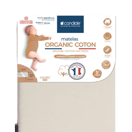 Candide Matelas Bébé En Fibres De Coton Recyclées ORGANIC COTON -Magasin De Literie organic coton fond blanc 2